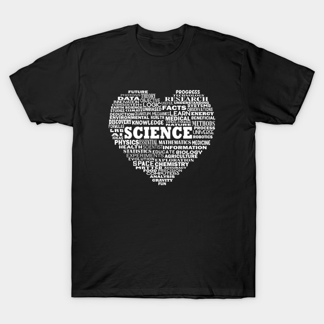 Heart Science Word Cloud in White T-Shirt by Jitterfly